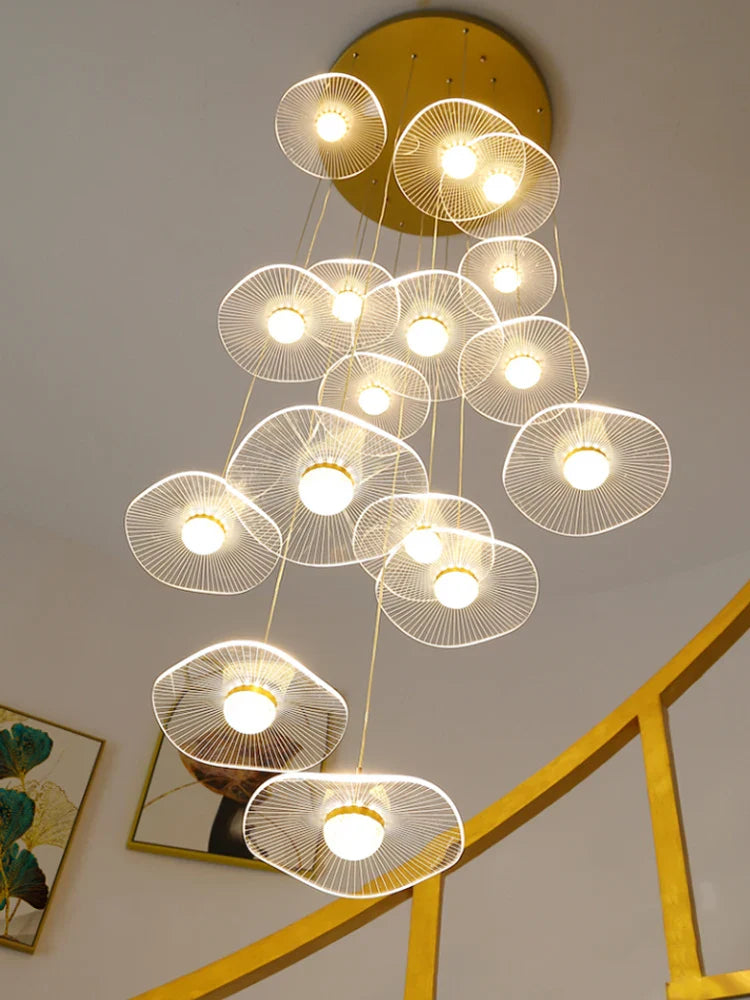 Afralia™ Gold Acrylic Chandeliers LED Pendant Lamp Modern Staircase Living Room Lighting