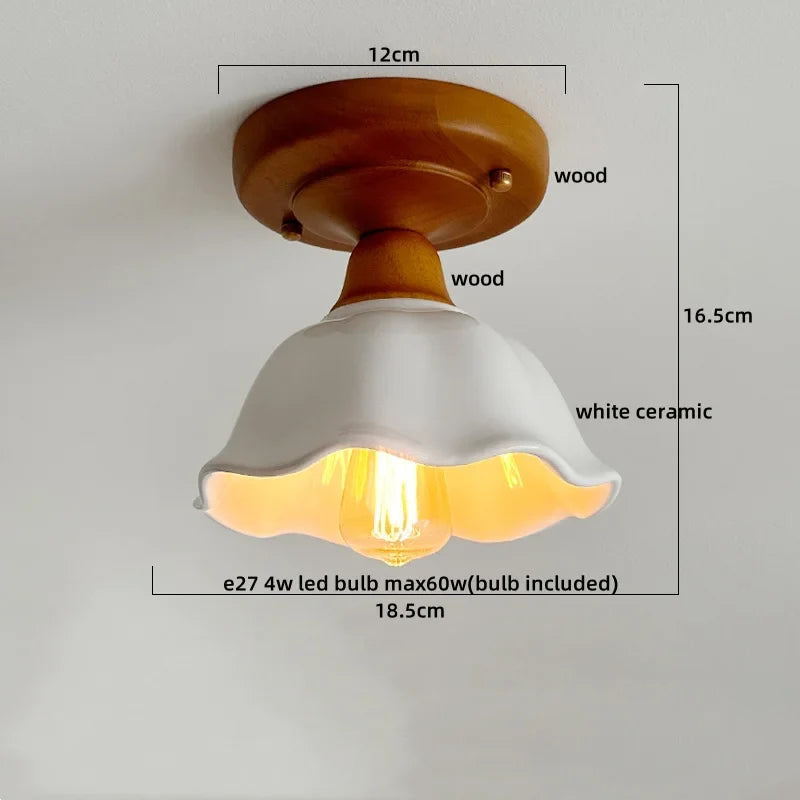 Afralia™ Green Glass LED Ceiling Lamp Nordic Wood Copper Ceiling Lights