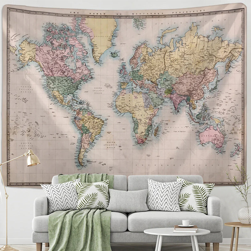 Afralia™ Minimalist Map Tapestry Wall Hanging for Boho Aesthetic Room Decor