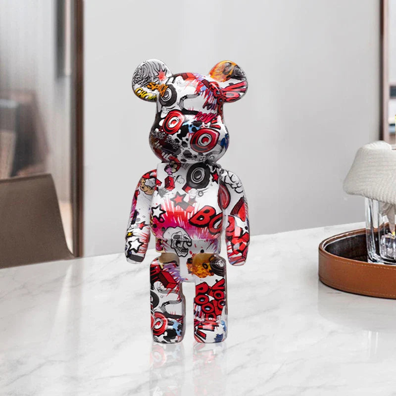 Afralia™ Graffiti Bear 27cm Figurine | Modern Home Decor Statue & Money Jar