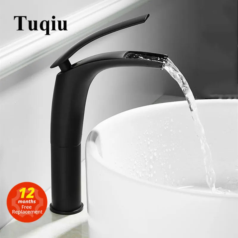 Afralia™ White and Black Solid Brass Waterfall Basin Faucet - Hot & Cold Sink Mixer