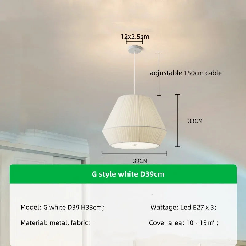 Afralia™ Nordic Fabric LED Chandelier Minimalism Pendant Light for Bedroom Dining Room