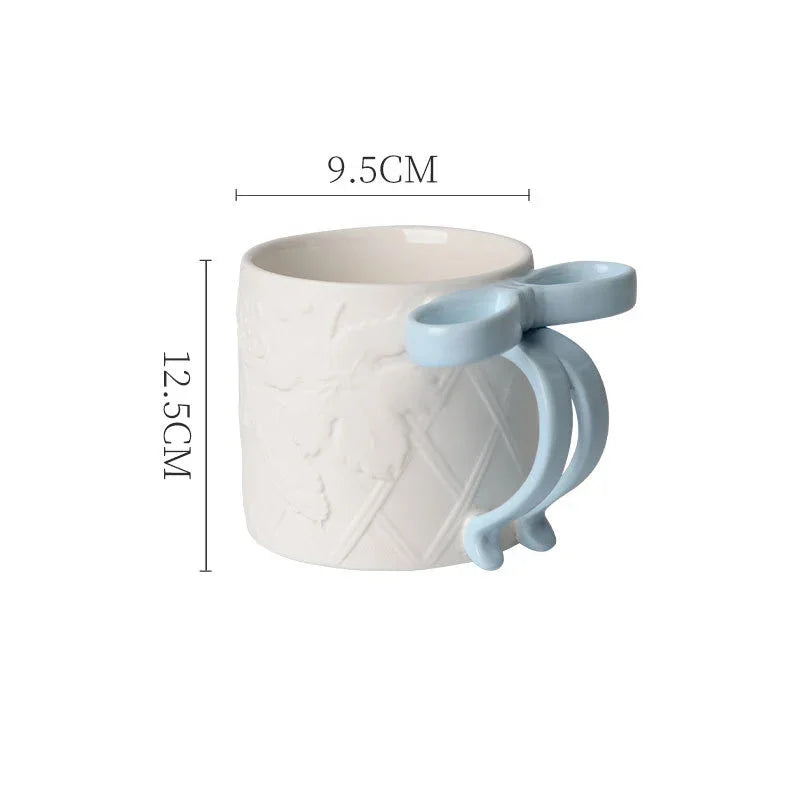 Afralia™ Bowknot Ceramic Mug & Saucer Set - Tea, Coffee, Juice Cup for Dining Table