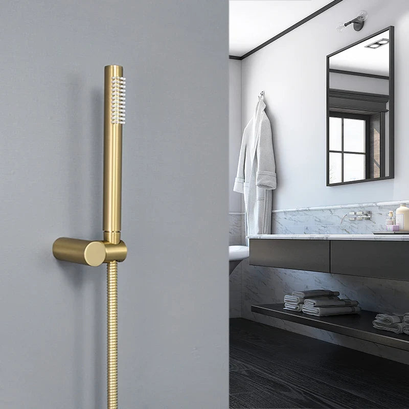 Afralia™ Brushed Gold Brass Hand Shower with Stainless Steel Hose - Wall Mount