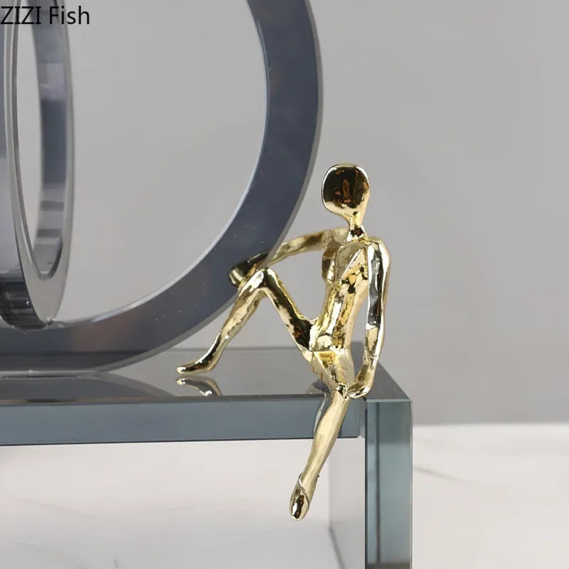 Afralia™ Crystal Geometric Ring Chair Base Decor - Golden Figurine Statue for Room Aesthetic