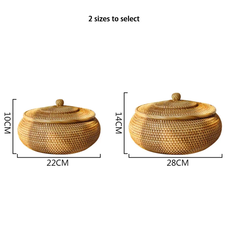 Afralia™ Handwoven Rattan Storage Box With Lid - Kitchen Food Container & Home Organizer