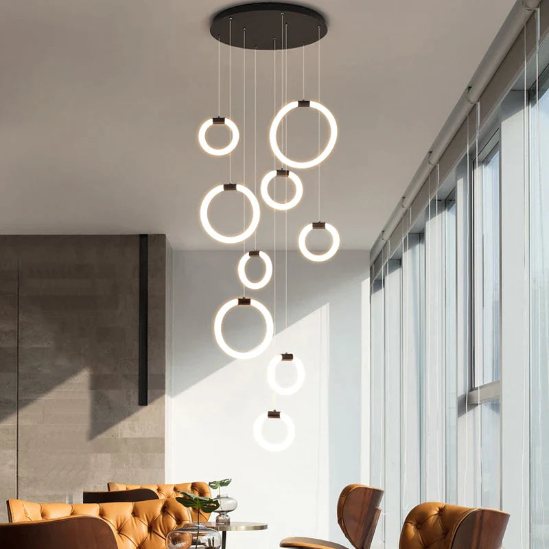 Afralia™ Nordic Circle Villa Chandelier | Modern Art Round Base Stair Kitchen Lighting