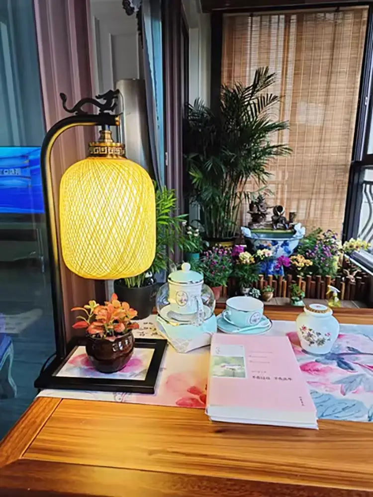 Afralia™ Retro Rattan Desk Lamp for Bedroom, Living Room, and Study Decor