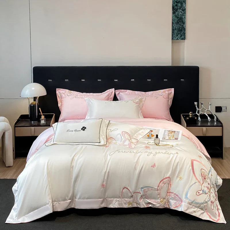 Afralia™ Embroidered Butterfly Flowers Patchwork Bedding Set
