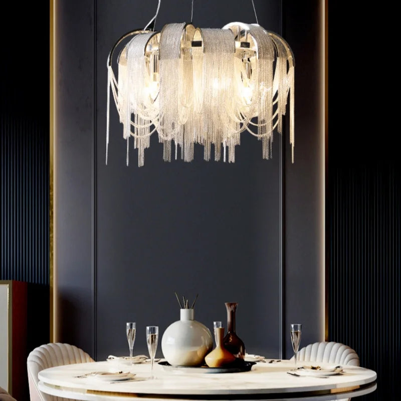 Afralia™ Round Tassel Chandelier: Nordic Light Luxury for Living & Dining Rooms