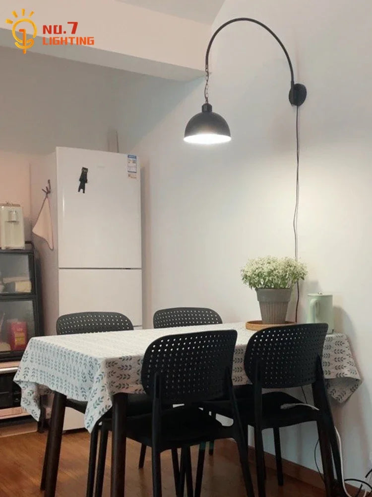 Afralia™ Rotatable Black Wall Lamp LED E27 Swing Arm Long Pole Industrial Design