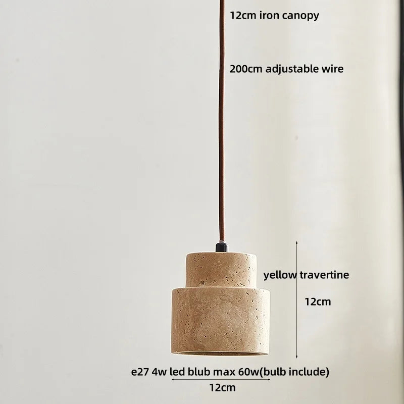 Afralia™ Yellow Travertine LED Pendant Light: Wabi Sabi Dining Room Decor