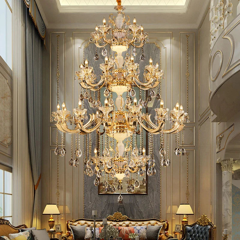 Afralia™ European Crystal Chandelier | Luxe Villa Hall Lighting | Zinc Alloy Middle Floor Lamp