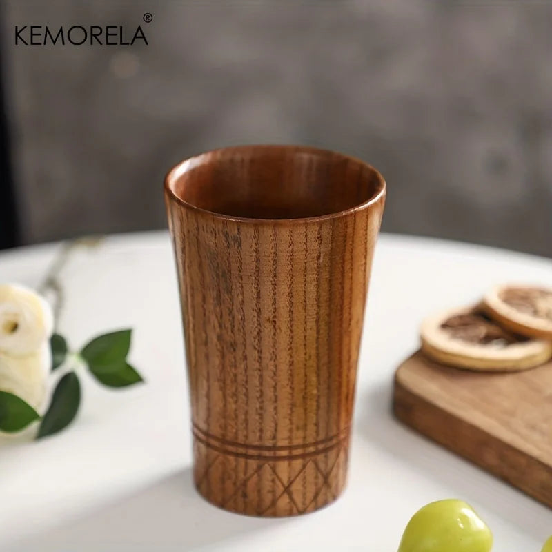 Afralia™ Handmade Natural Wooden Tea Cups - Set of 2 | Japan Style Cups for Tea, Coffee, Beer, Milk, Water