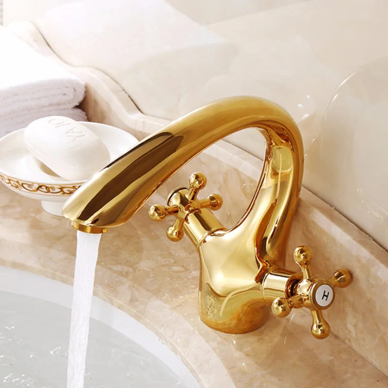 Afralia™ Gold Bathroom Sink Faucet with 2 Handles - Luxury Basin Mixer Tap