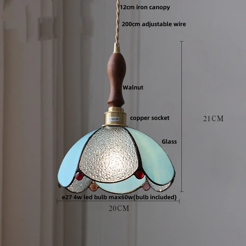 Afralia™ Walnut Wood Loft LED Pendant Lights Glass Hang Lamp