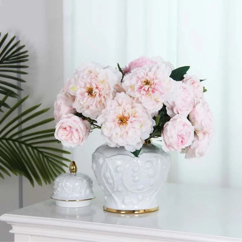 Afralia™ Embossed Flower Ceramic Ginger Jar Vase - Home Decor Storage Tank