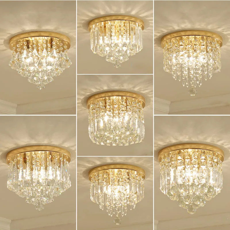 Afralia™ Stainless Steel Crystal Round Ceiling Lights for Hotel Lobby, Bar & Cafe