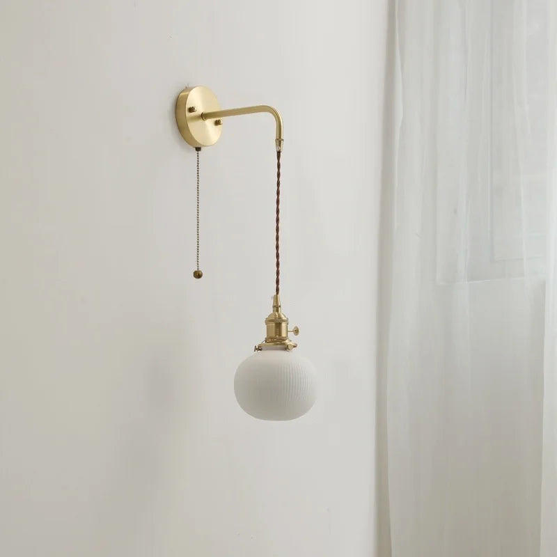 Afralia™ Ceramic Copper LED Wall Lamp with Pull Chain Switch for Modern Style Interiors