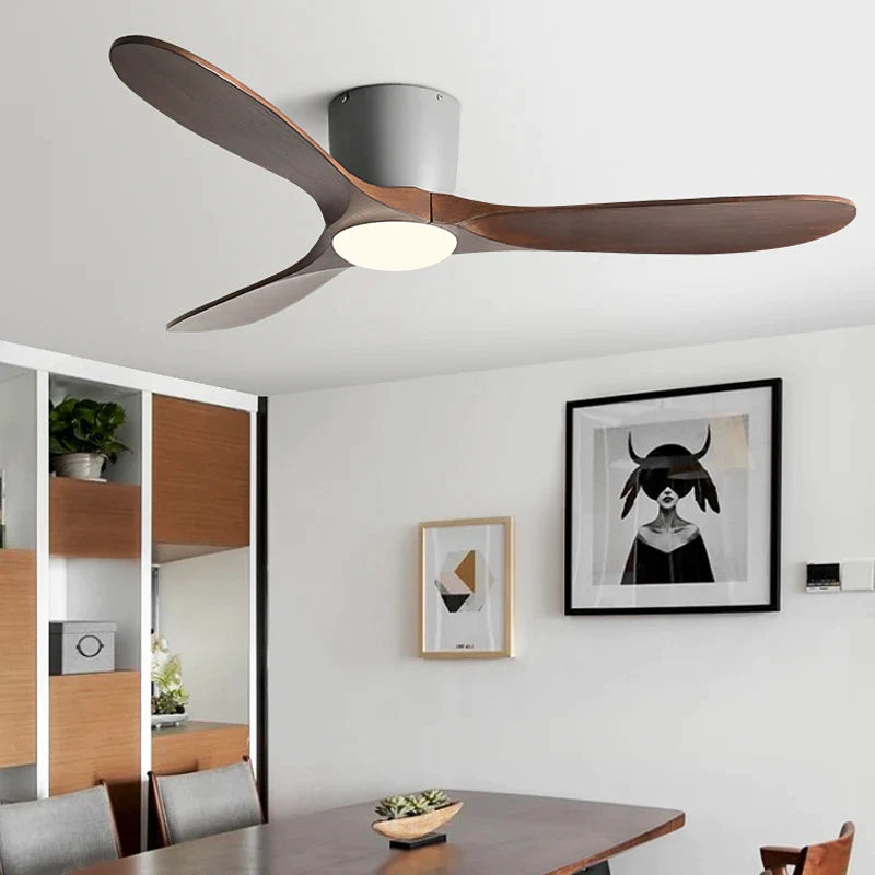 Afralia™ 52" Low Floor Fan Lights Wood Blade Remote Control Ceiling Fan Strong Winds