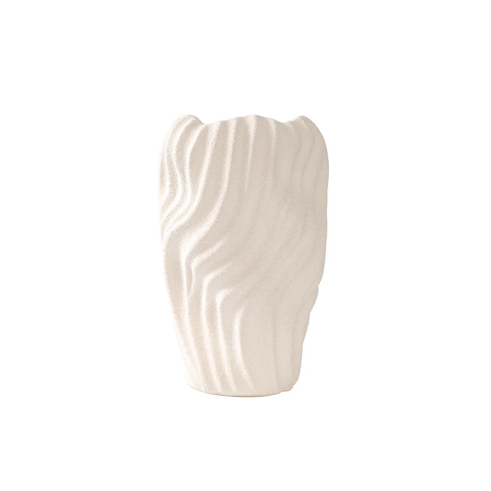 Afralia™ Irregular Wavy Patterns Ceramic Vase White Pot Home Decoration