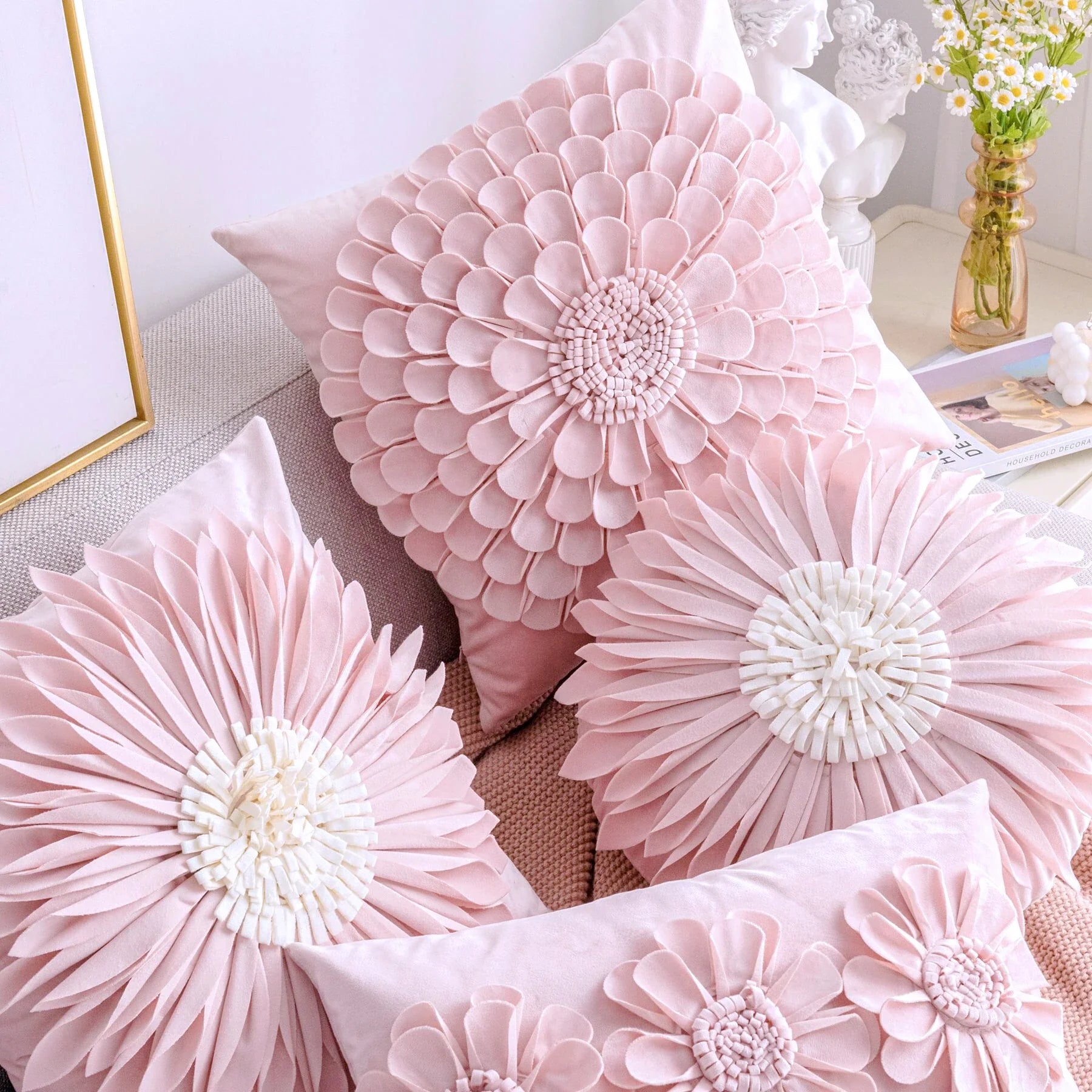 Afralia™ Daisy Sunflower Plush Pillowcase 3D Floral Velvet Cushion Cover Home Decor
