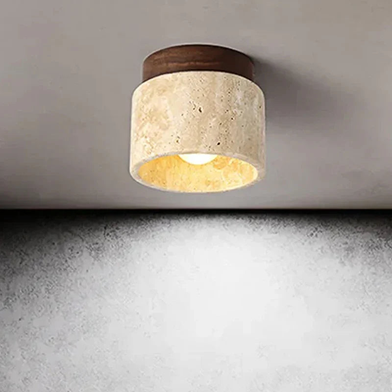 Afralia™ Yellow Stone Decor Ceiling Lamp for Lobby and Hotel Room Travertine Lights