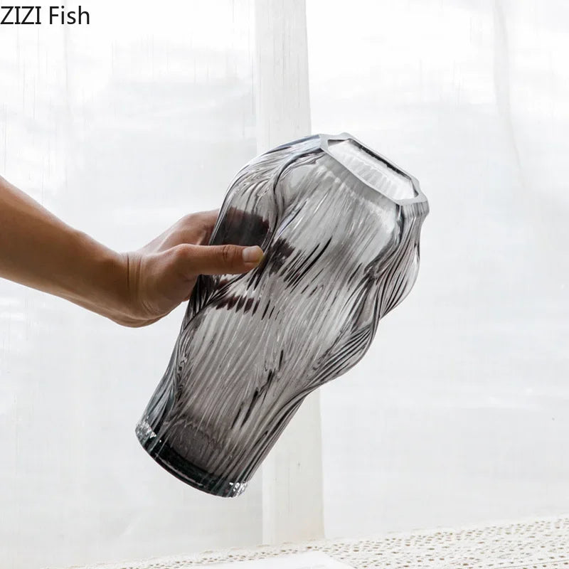 Afralia™ Shaped Ripple Glass Vase for Desk Decoration and Floral Arrangements