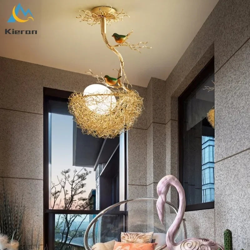 Afralia™ Bird's Nest Glass LED Ceiling Lamp for Modern Nordic Living Room Decor