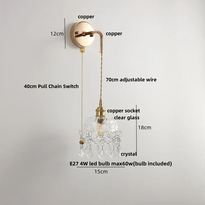 Afralia™ Adjustable LED Wall Light Clear Glass Copper Bedside Lamp