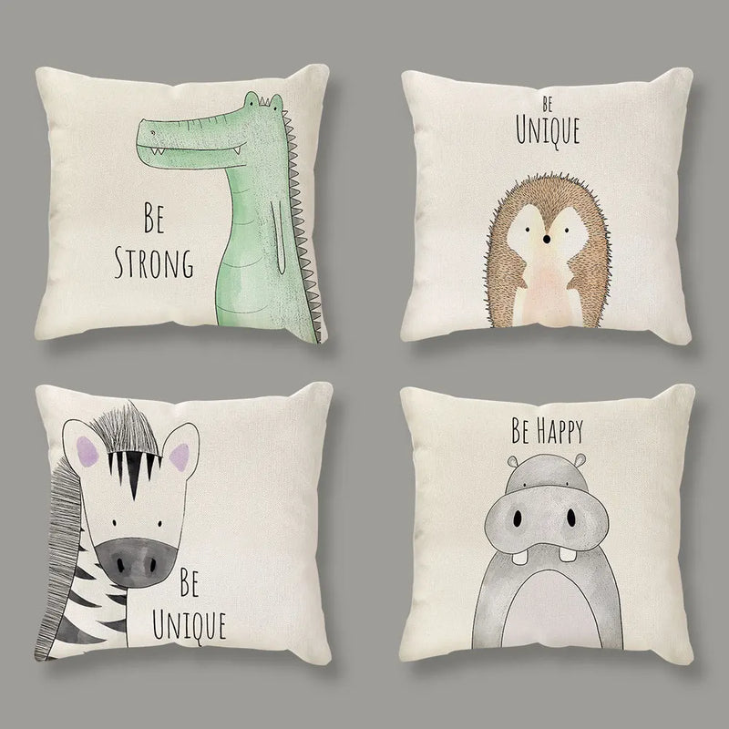 Afralia™ Cartoon Animal Linen Pillowcase | Home Decor Throw Pillow Covers for Sofa