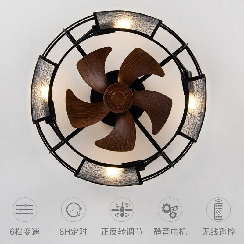 Afralia™ Retro Wrought Iron Ceiling Fan Light for Dining Room, Bedroom, and Study