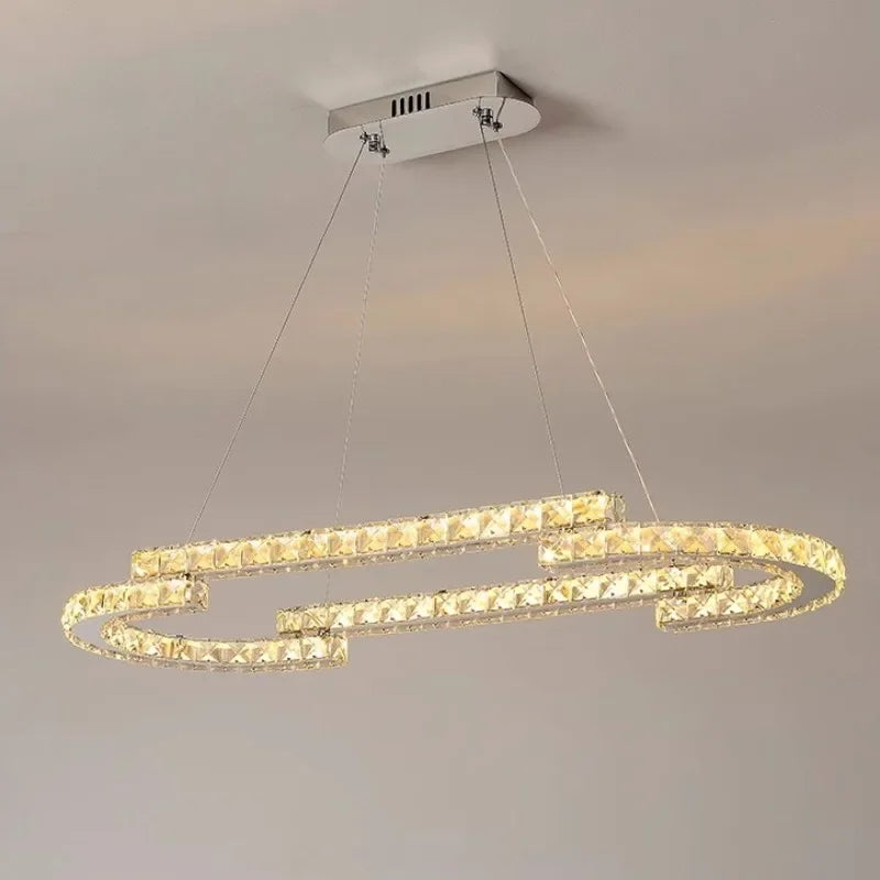 Afralia™ Oval Steel LED Pendant Lights with K9 Crystals