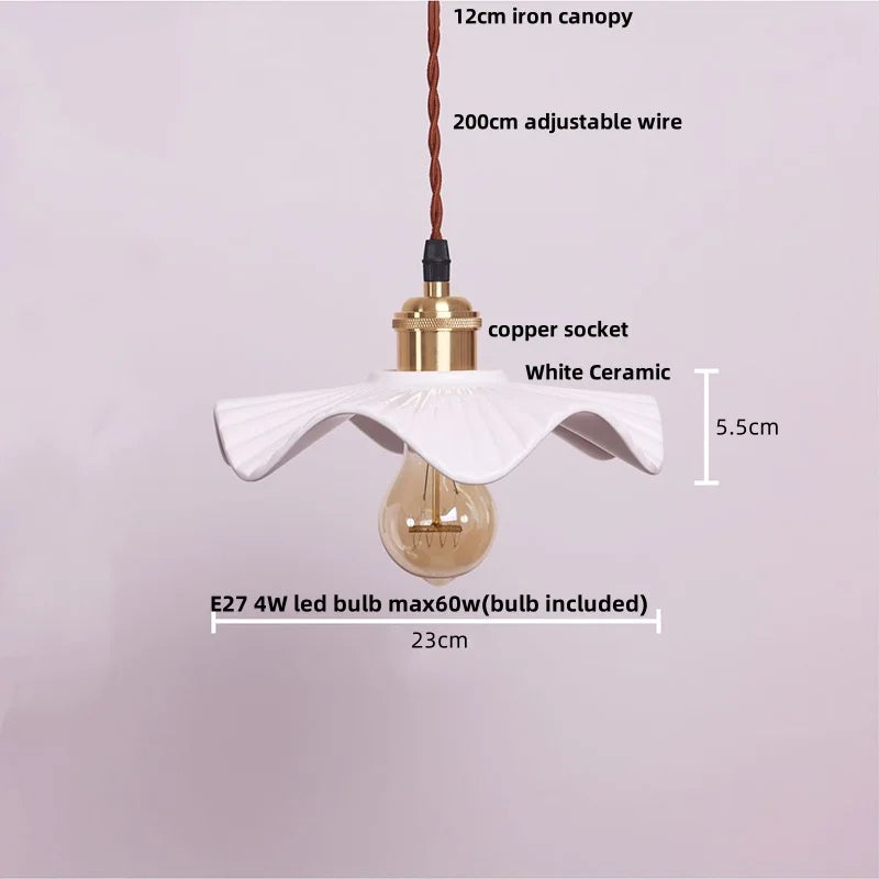 Afralia™ Minimalist LED Pendant Lamp White Ceramic Wood Hanging Light