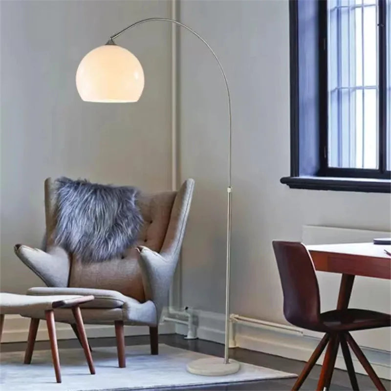 Afralia™ Nordic Orange Arc Floor Lamp with Marble Base - Dimmable LED Stand Lamp