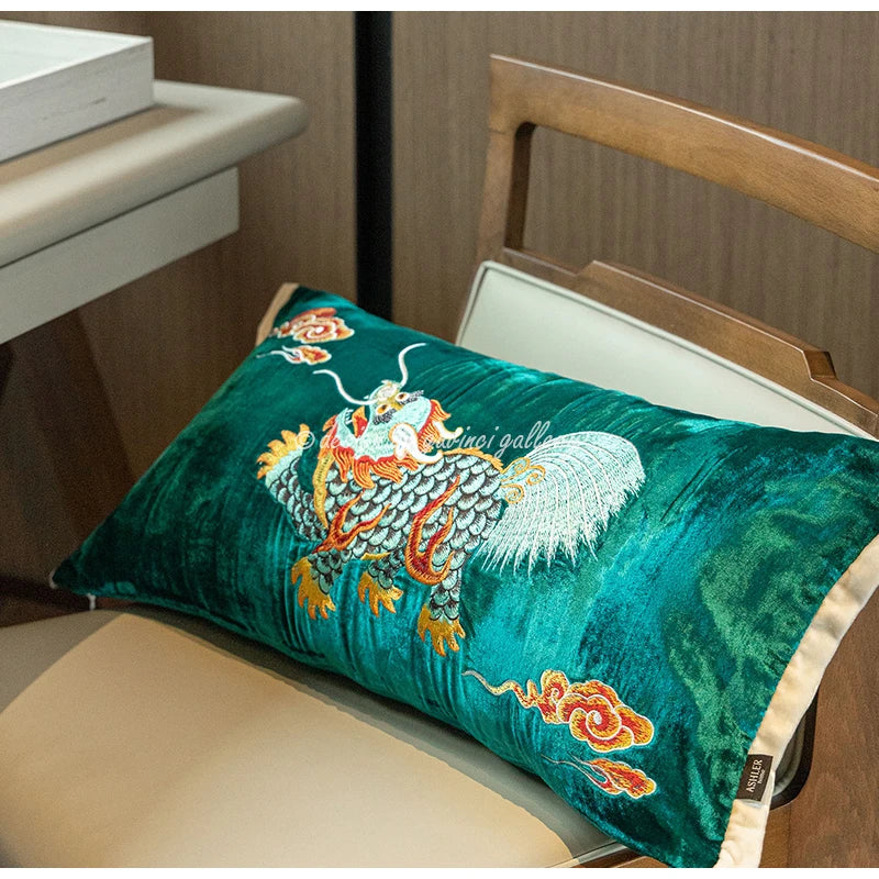 Afralia™ Rose Jacquard Cushion Cover With Feather Fringing, Vintage Red Velvet, 29x29cm