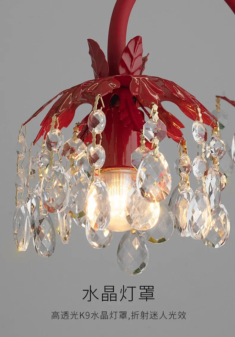 Afralia™ Elegant Crystal Wedding Table Lamp | Red Wedding Room Bedside Ever-Burning Lamp