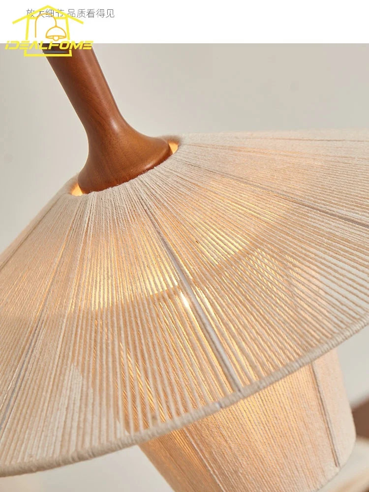 Afralia™ Wabi-sabi Cotton Thread Pendant Lights LED E27 Solid Wood Hanging Lamp Zen Decor