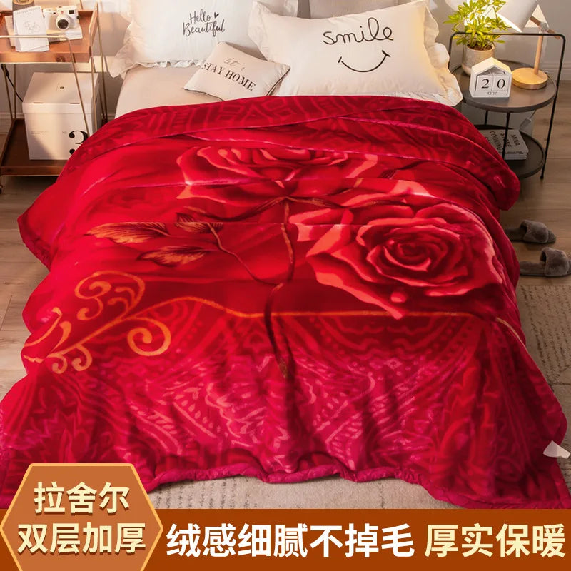 Afralia Winter Raschel Blanket: Double Layered Warm Flannel Bedding Blanket