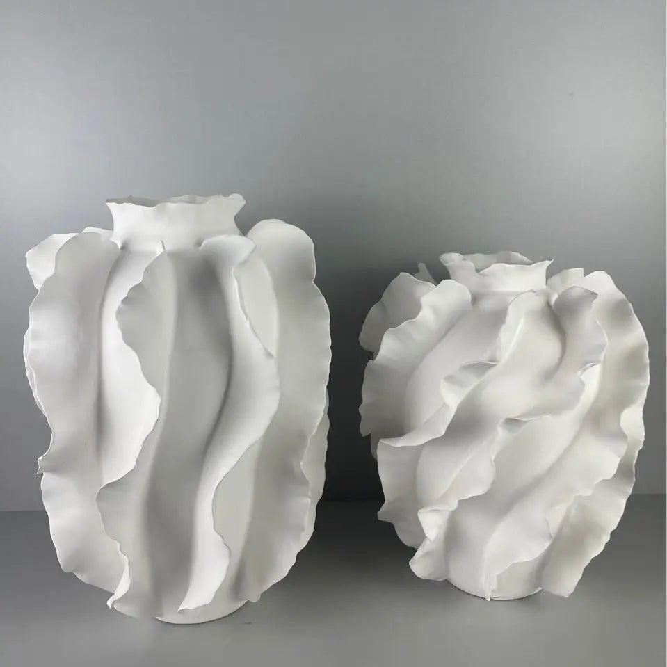 Afralia™ White Ceramic Wavy Vase: Handcrafted Home Decor Floral Arrangement Accents
