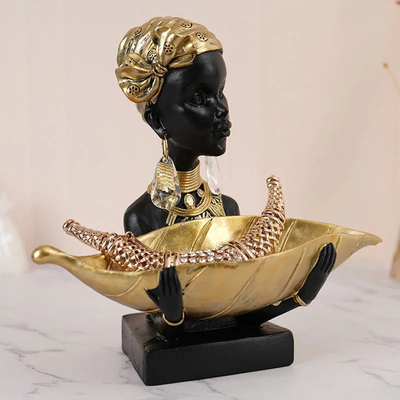 Afralia™ Black African Woman Resin Storage Figurine - Exotic Interior Decor Statue