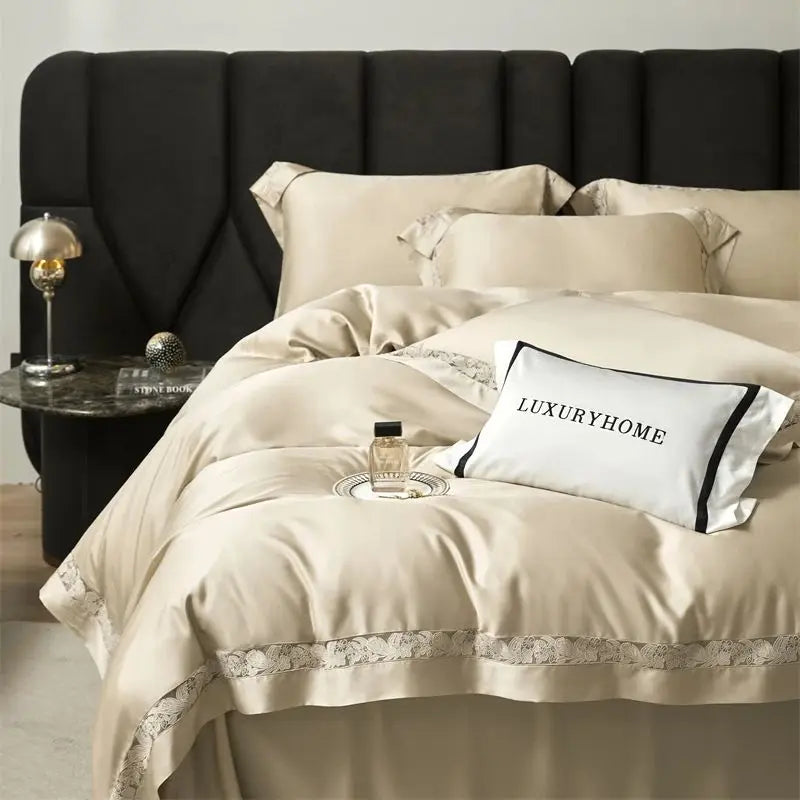 Afralia™ Soft Silky Lyocell Cotton Bedding Set with Hollow Lace Wide Edge