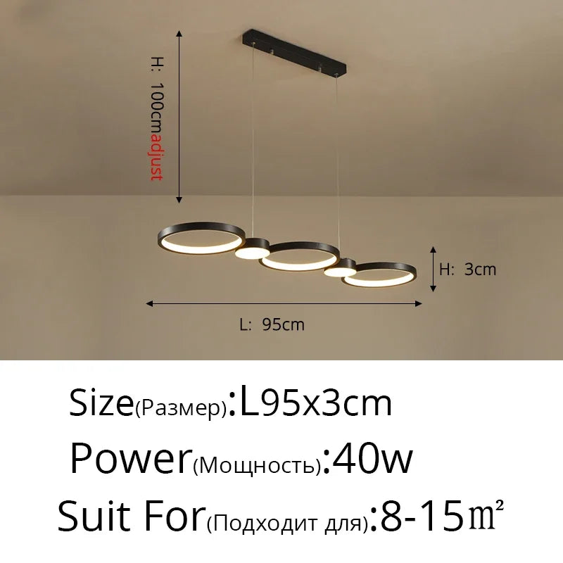 Afralia™ Modern Black Ring LED Chandelier for Living Room, Bedroom, and Dining Room