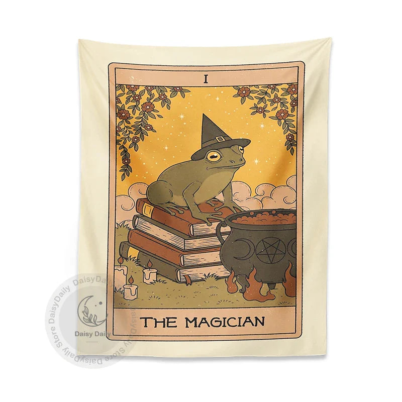 Afralia™ Frog Magic Tarot Tapestry Wall Hanging: Vintage Psychedelic Hippie Aesthetic Decor