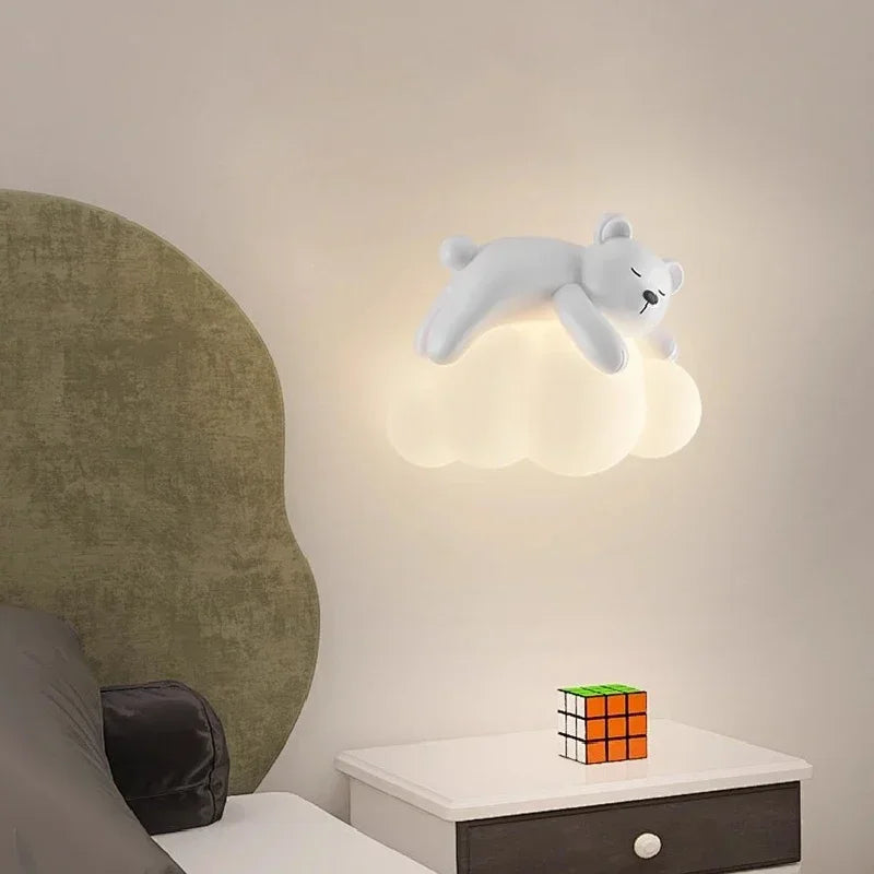 Afralia™ Kids LED Bear Wall Lamps - Modern Princess Boy Girl Bedroom Lights