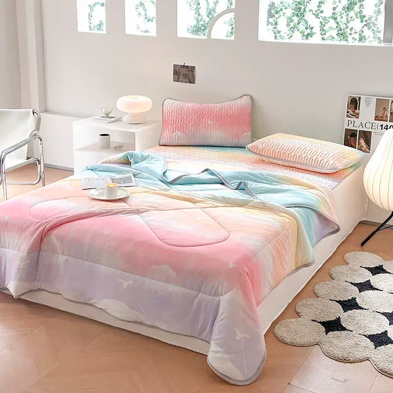 Afralia™ Summer Cooling Blanket Set - Queen Size Quilt, Latex Bed Sheet, Pillowcase