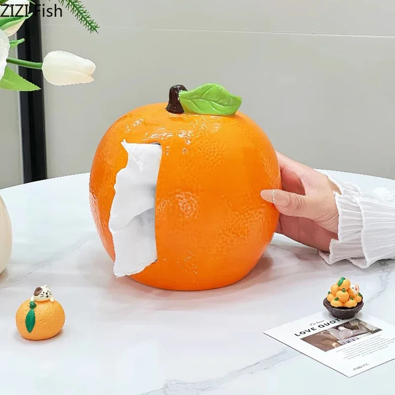 Afralia™ Ceramic Tangerine Tissue Box - Table Decoration & Paper Towel Case
