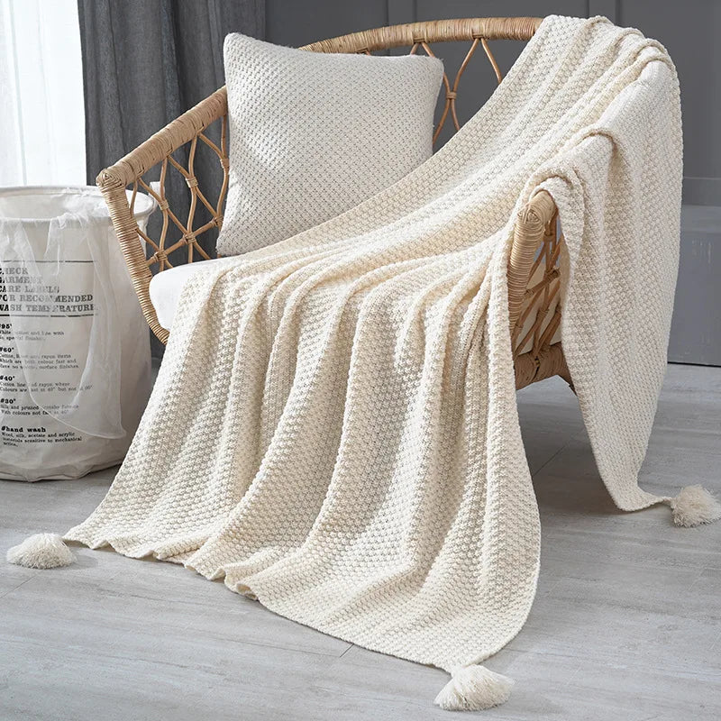 Afralia™ Knitted Sofa Throw Blanket with Fringe Yarn