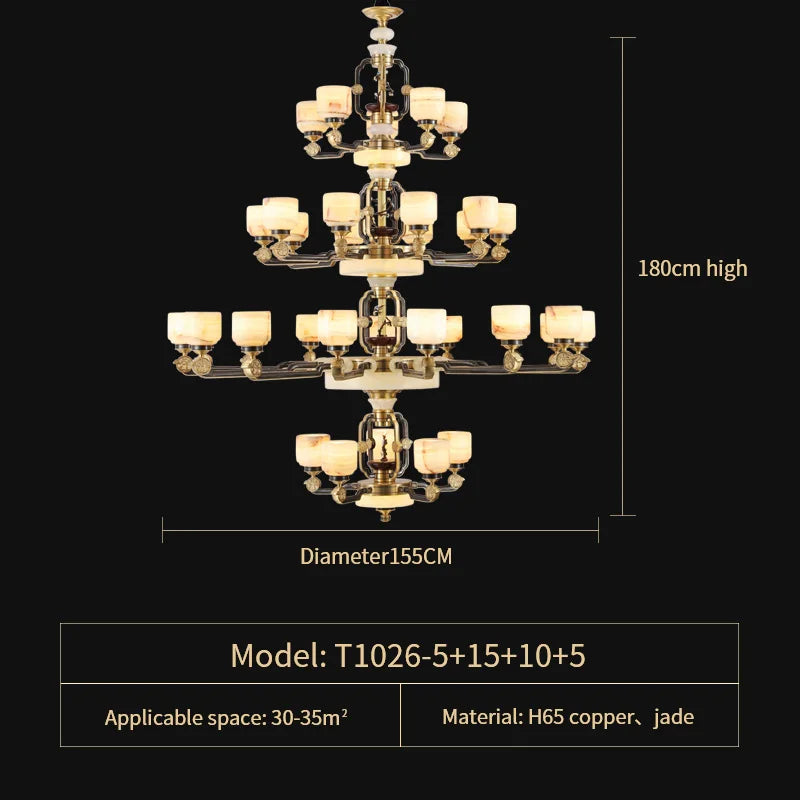 Afralia™ Copper Jade Duplex Chandelier: Chinese Villa Hall Lighting for Hotel Lobby & Living Room