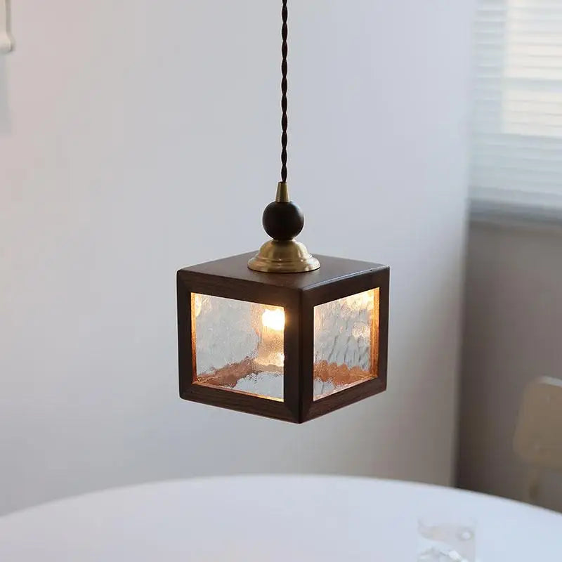 Afralia™ Nordic LED Pendant Lights Walnut Wood Glass Kitchen Hanging Lamp